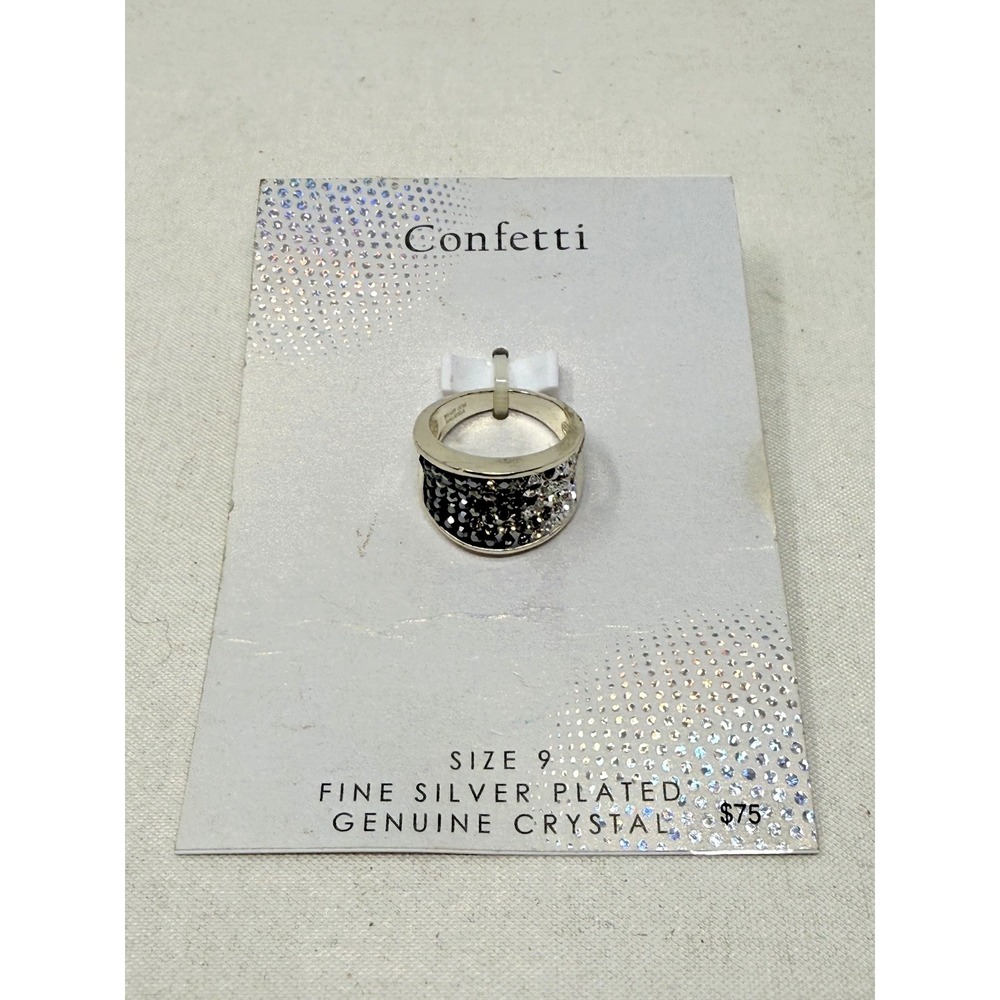 Confetti Size 9 Fine Silver Plated Genuine Crystal Ring
